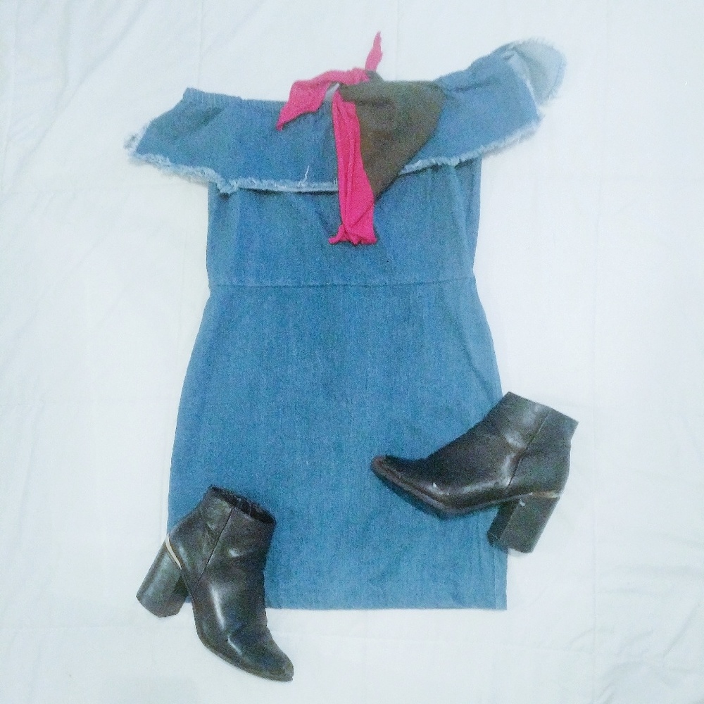 Off-The-Shoulder Denim Dress